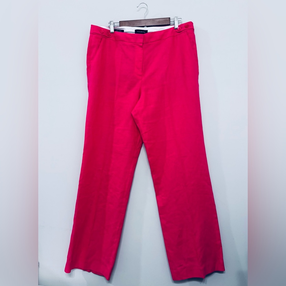 Talbots Wide Leg Windsor Pants 100% Linen Full Length Hot Pink Size 14 LIKE NEW